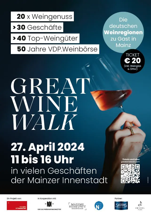 33 Geschäfte, 42 Weingüter, 50 Jahre VDP.Weinbörse: „Great Wine Walk“ verbindet Einkaufserlebnis in den Geschäften mit hochwertigem Weingenuss in der Mainzer Innenstadt