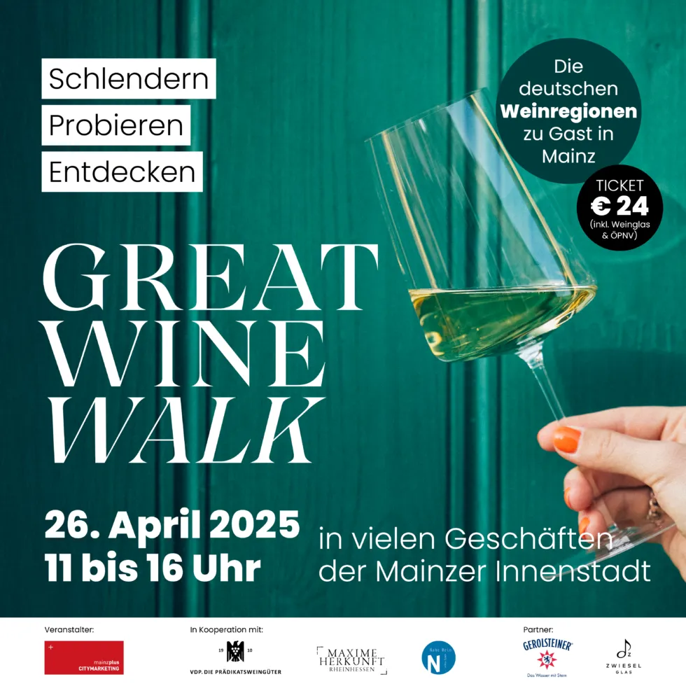 Einkaufserlebnis & Weingenuss in den Geschäften der Mainzer Innenstadt: „Great Wine Walk“ geht am 26. April in die 2. Runde