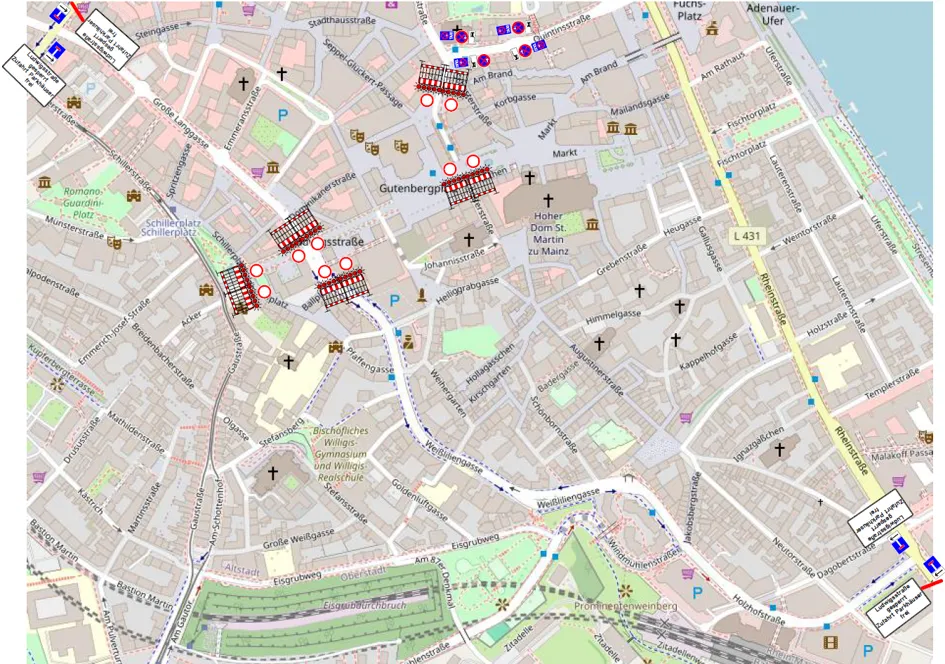 Karte von Mainz leuchtet 2026 Straßensperrungen